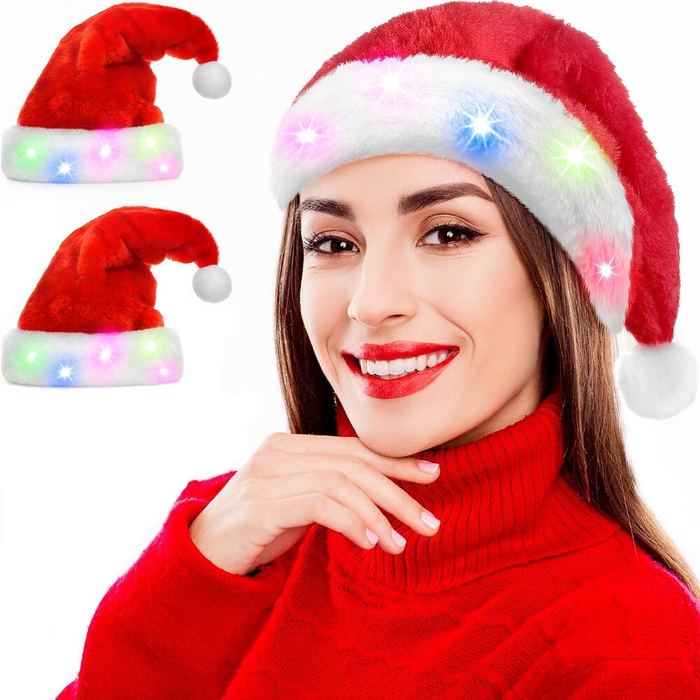 2710 2Pack Light up Christmas Hat, Flashing Santa Hat for Adults Christmas
